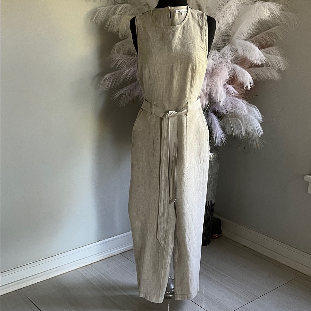 Reformation Light Beige Belted Jumpsuit
